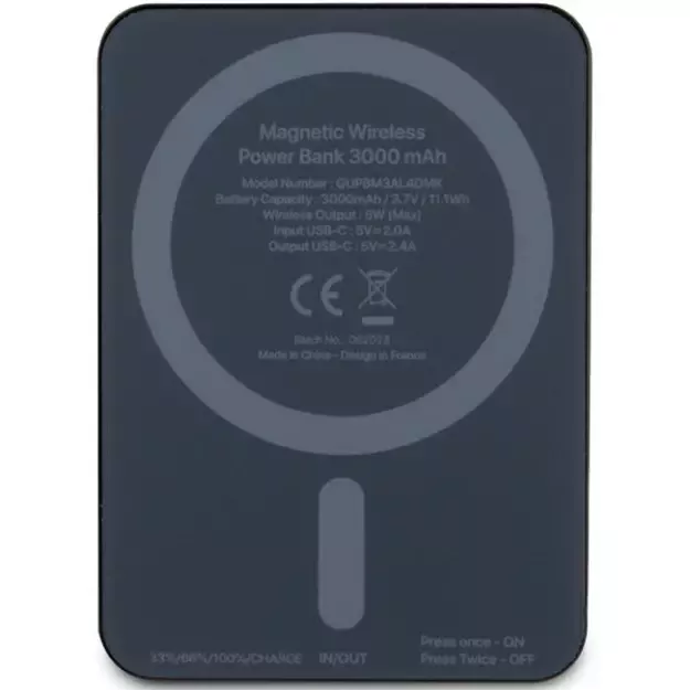 Guess MagSafe Metal Script Logo induction power bank 5W 3000mAh - black 2