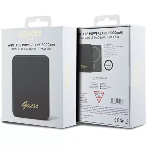 Guess MagSafe Metal Script Logo induction power bank 5W 3000mAh - black 4