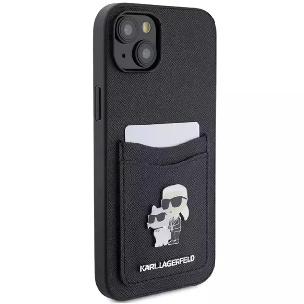 Karl Lagerfeld Saffiano Cardslot Karl&amp Choupette Metal Pin case for iPhone 15 - black 3