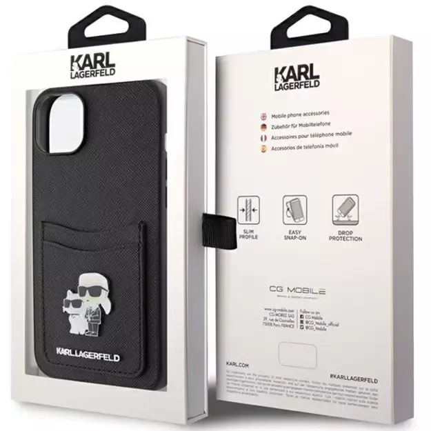 Karl Lagerfeld Saffiano Cardslot Karl&amp Choupette Metal Pin case for iPhone 15 - black 7
