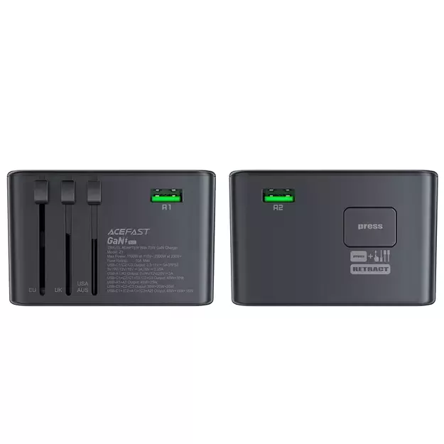 Acefast Z1 GaN 75W PD travel charger adapter 3x USB-C 2x USB-A - black 17