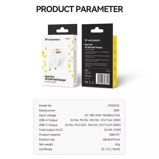 Wozinsky CMWCW 20W USB-C / USB-A wall charger - white 20