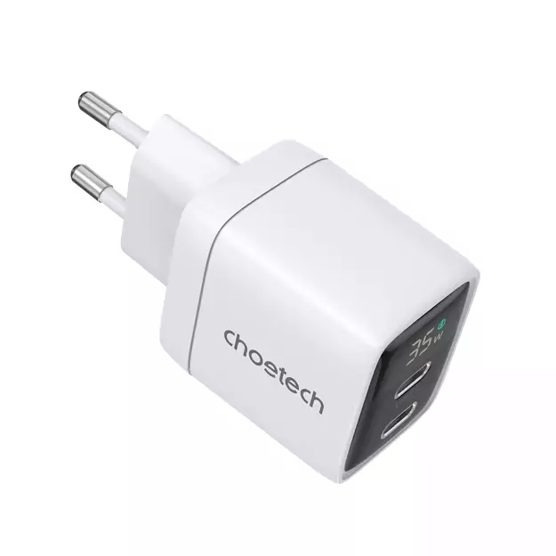 Choetech PD6051 2x USB-C PD 35W GaN wall charger with display - white 2
