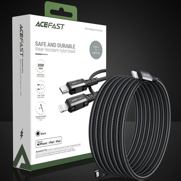 Acefast C4-01 Lightning - USB-C PD cable 30W 3A 480Mb/s 1.8m - black 26