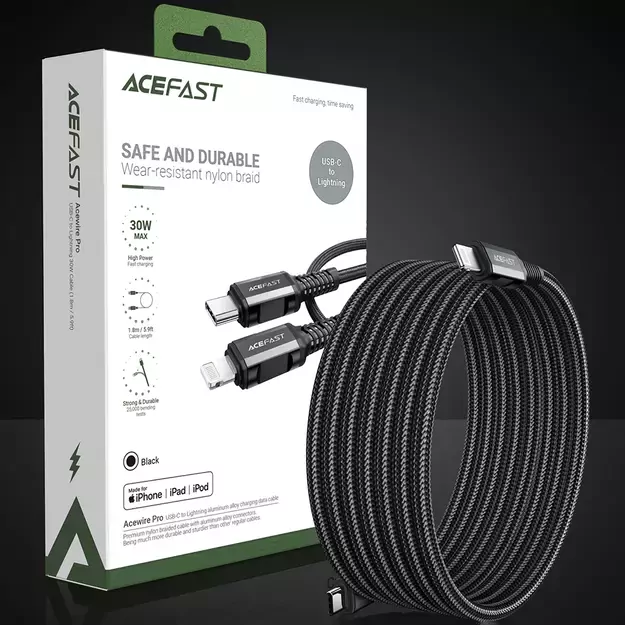 Acefast C4-01 Lightning - USB-C PD cable 30W 3A 480Mb/s 1.8m - black 12