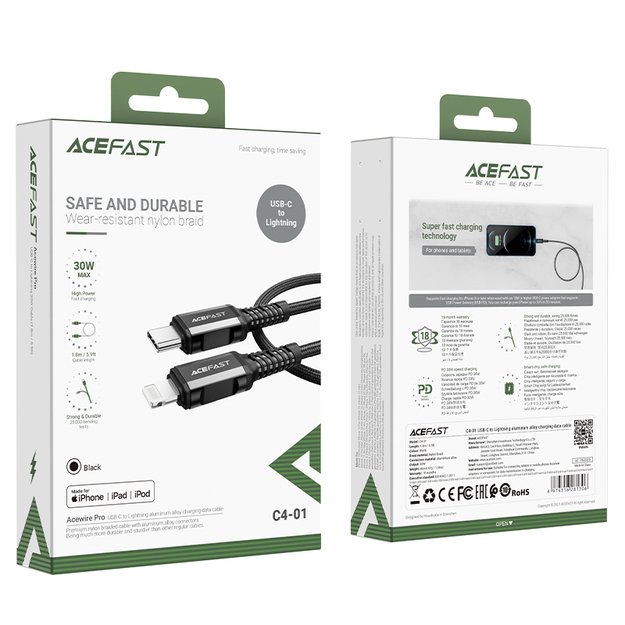 Acefast C4-01 Lightning - USB-C PD cable 30W 3A 480Mb/s 1.8m - black 18