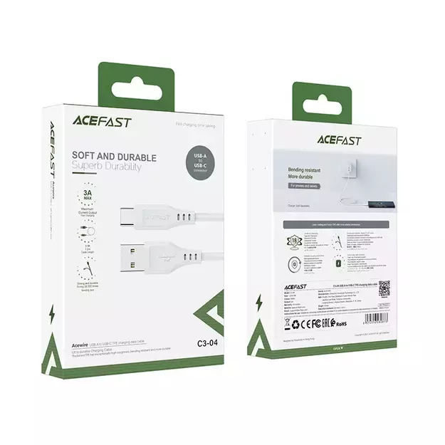 Acefast USB cable - USB Type C 1.2m, 3A white (C3-04 white) 4