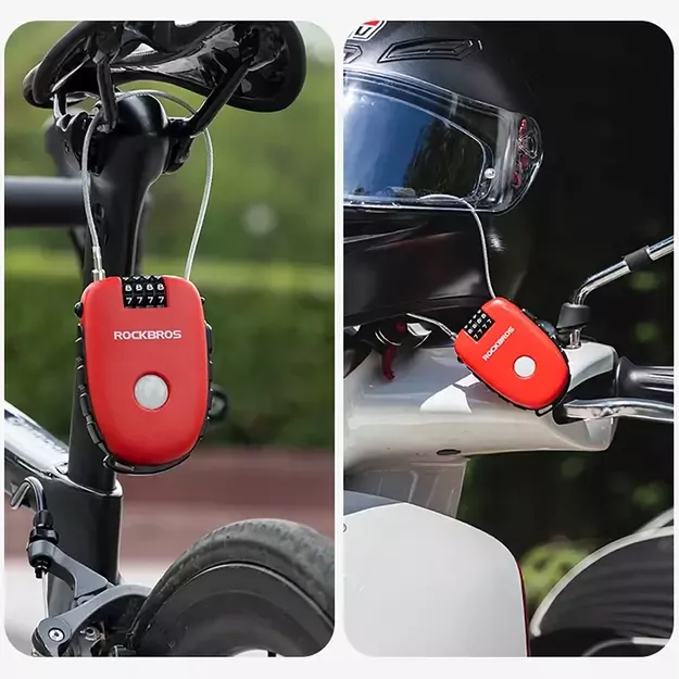 Rockbros 32420981001 bicycle lock with retractable cable - red 12