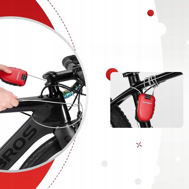 Rockbros 32420981001 bicycle lock with retractable cable - red 9