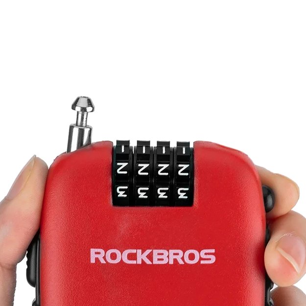 Rockbros 32420981001 bicycle lock with retractable cable - red 1