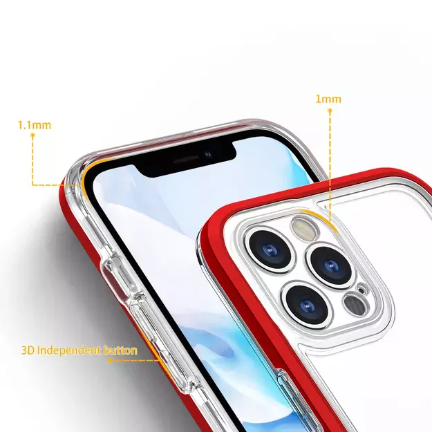 Clear 3in1 case for iPhone 12 Pro frame gel cover red 3