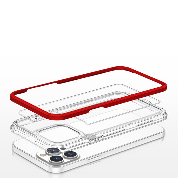 Clear 3in1 case for iPhone 13 Pro frame cover gel red 10