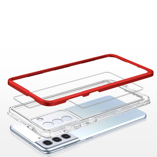 Clear 3in1 Case for Samsung Galaxy S21 + 5G (S21 Plus 5G) Frame Gel Cover Red 10