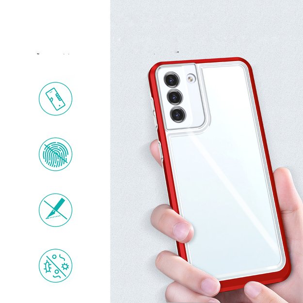 Clear 3in1 Case for Samsung Galaxy S21 + 5G (S21 Plus 5G) Frame Gel Cover Red 6