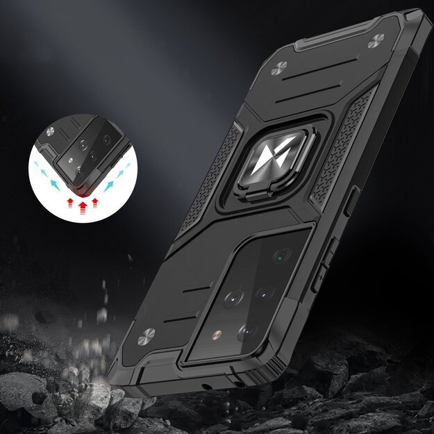 Wozinsky Ring Armor tough hybrid case cover + magnetic holder for Samsung Galaxy S22 Ultra blue 3