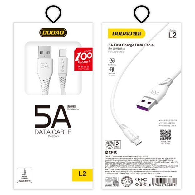 Dudao cable USB / USB Type C 5A cable 2m white (L2T 2m white) 2