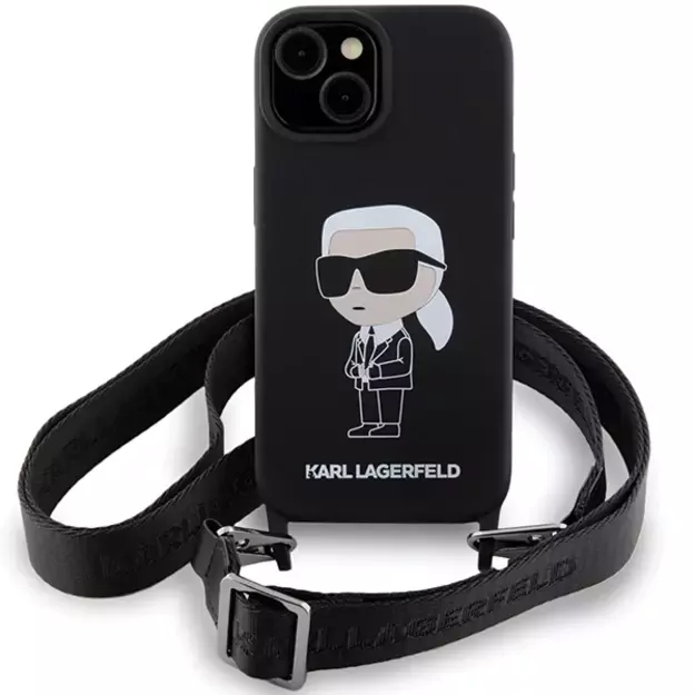 Karl Lagerfeld KLHCP15SSCBSKNK iPhone 15 6.1&quot  hardcase black/black Crossbody Silicone Ikonik 7