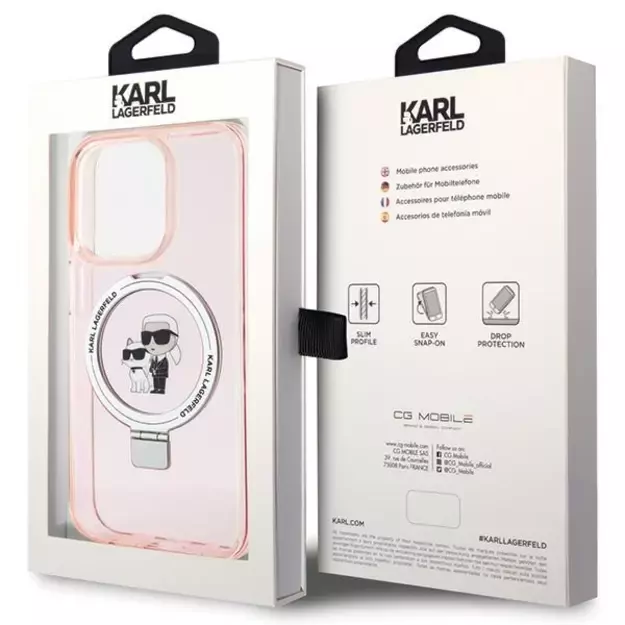 Karl Lagerfeld KLHMP15LHMRSKCP iPhone 15 Pro 6.1&quot  pink/pink hardcase Ring Stand Karl&amp Choupette MagSafe 6