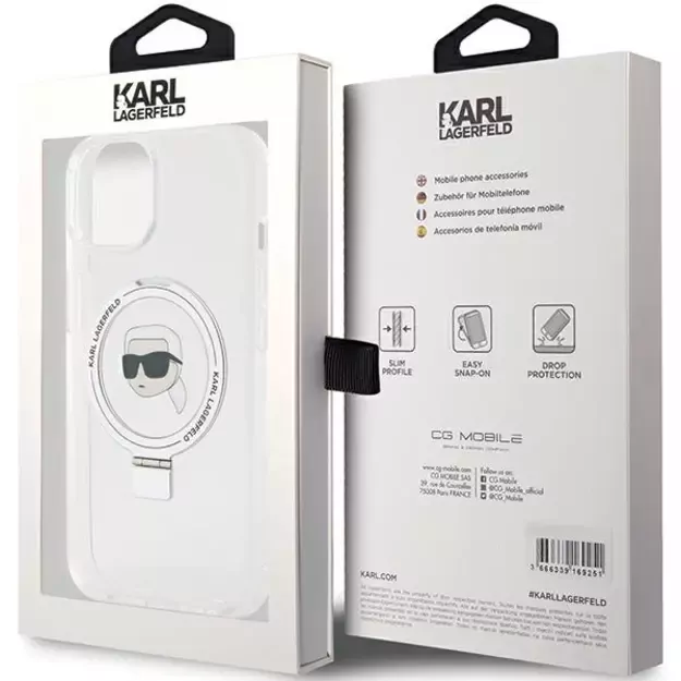 Karl Lagerfeld KLHMP15SHMRSKHH iPhone 15 6.1&quot  white/white hardcase Ring Stand Karl Head MagSafe 7