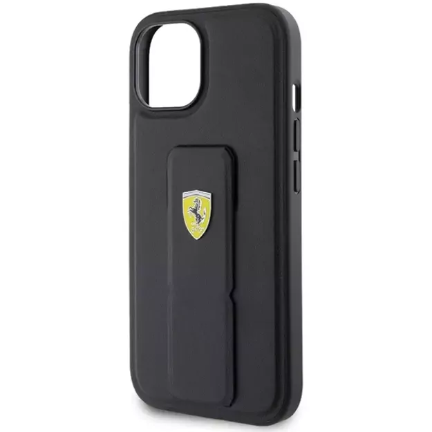 Ferrari Grip Stand Metal Logo case for iPhone 15 - black 5