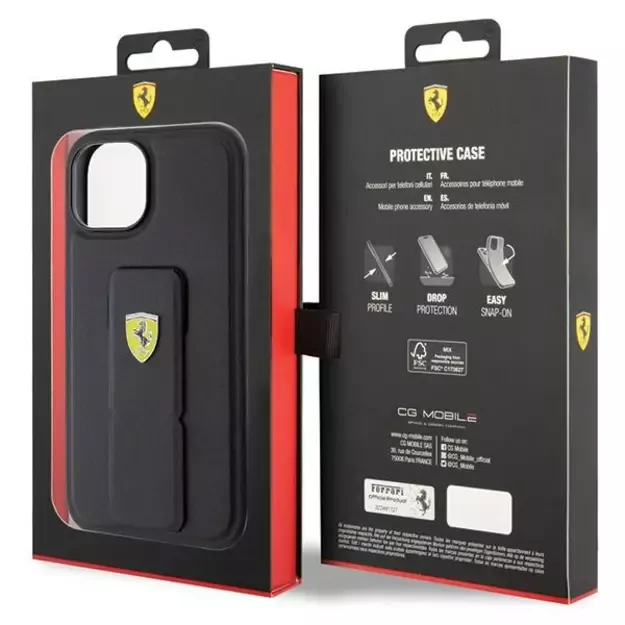 Ferrari Grip Stand Metal Logo case for iPhone 15 - black 7