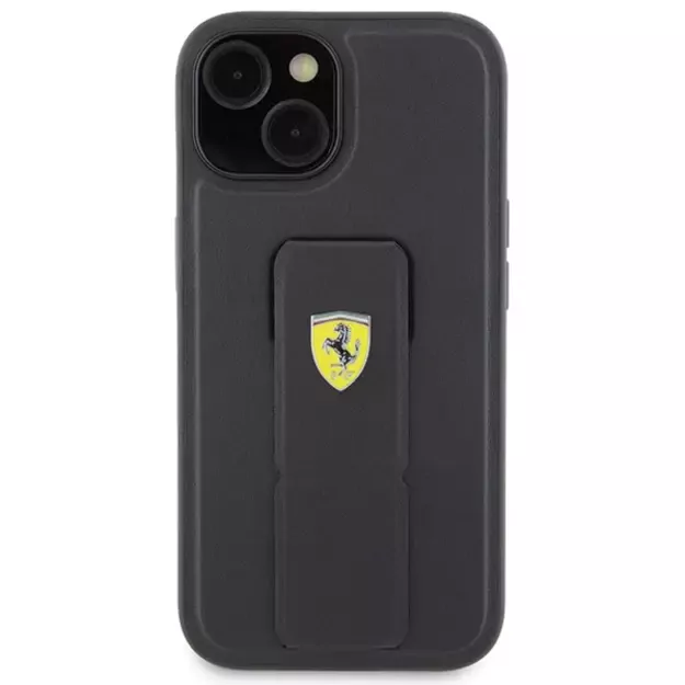 Ferrari Grip Stand Metal Logo case for iPhone 15 - black 2