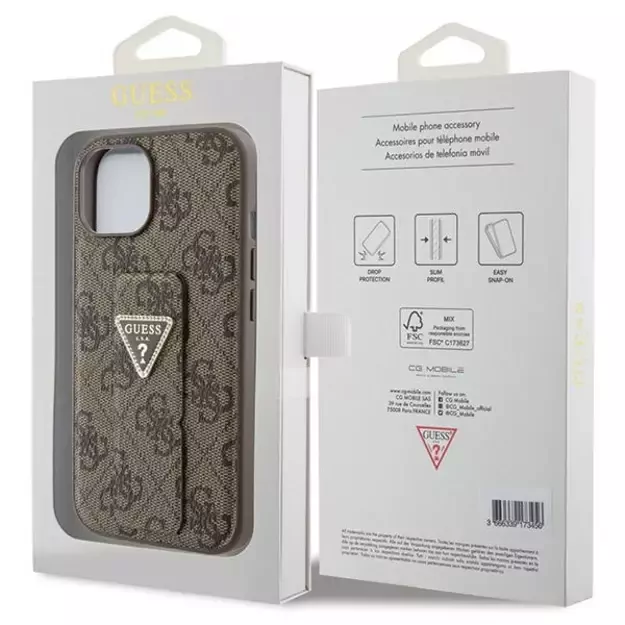 Guess Grip Stand 4G Triangle Strass case for iPhone 15 - brown 7