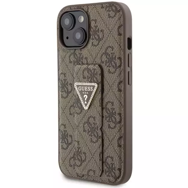 Guess Grip Stand 4G Triangle Strass case for iPhone 15 - brown 2