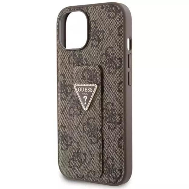 Guess Grip Stand 4G Triangle Strass case for iPhone 15 - brown 6