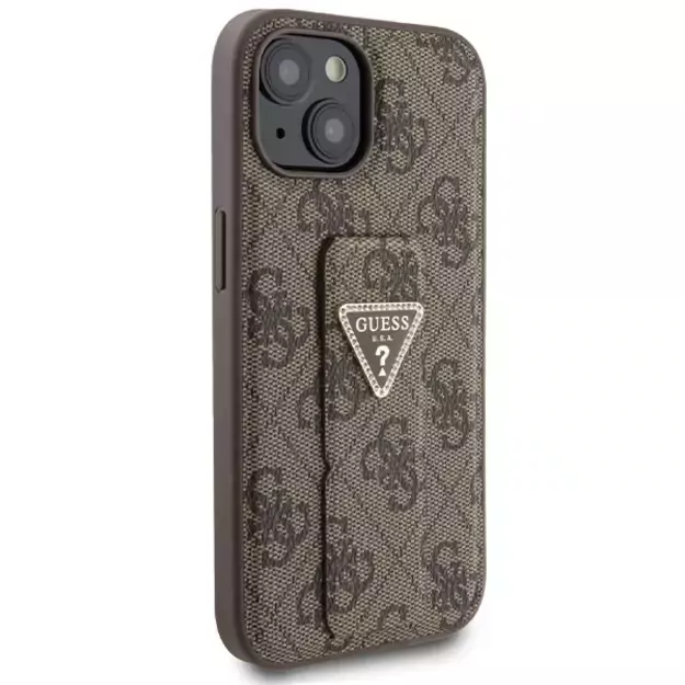 Guess Grip Stand 4G Triangle Strass case for iPhone 15 - brown 4
