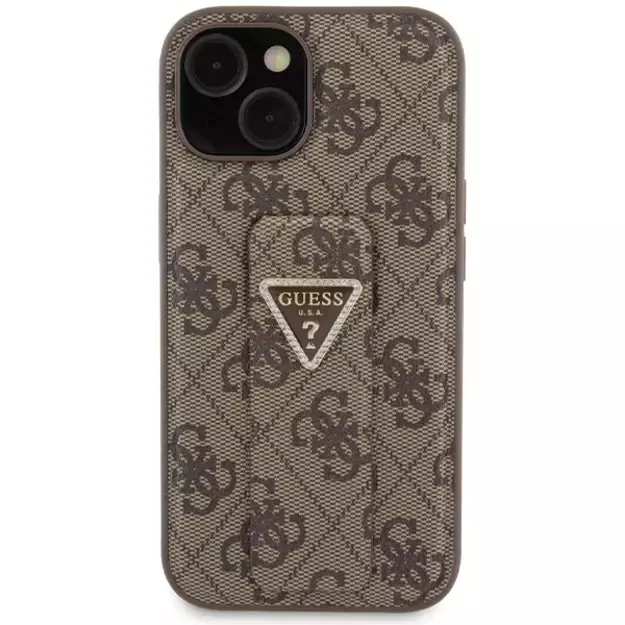 Guess Grip Stand 4G Triangle Strass case for iPhone 15 - brown 3