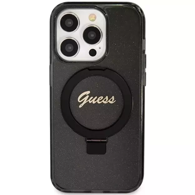 Guess Ring Stand Script Glitter MagSafe case for iPhone 15 Pro - black 2
