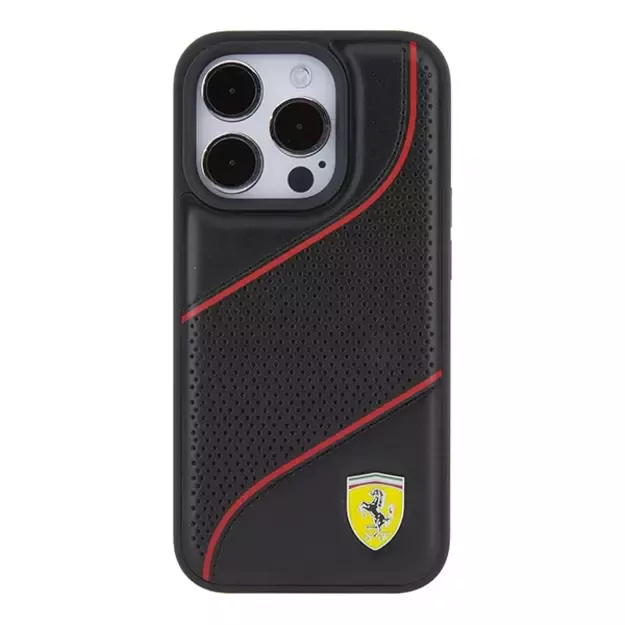 Ferrari Perforated Waves Metal Logo case for iPhone 15 Pro - black 9