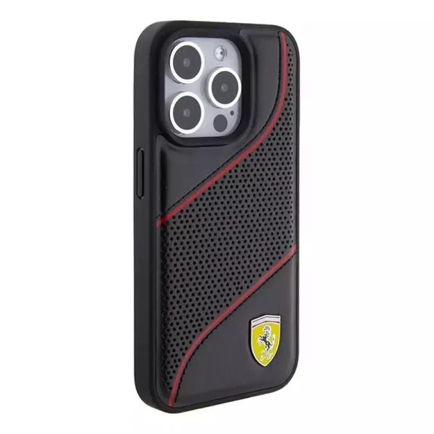 Ferrari Perforated Waves Metal Logo case for iPhone 15 Pro - black 10