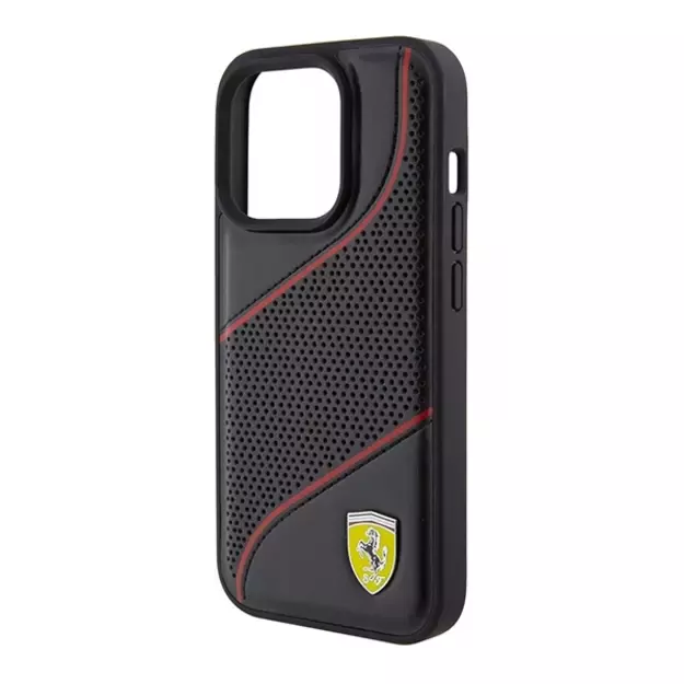 Ferrari Perforated Waves Metal Logo case for iPhone 15 Pro - black 12