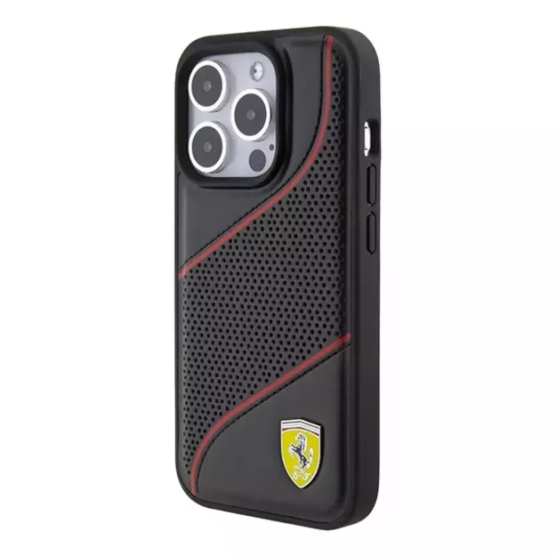 Ferrari Perforated Waves Metal Logo case for iPhone 15 Pro - black 8