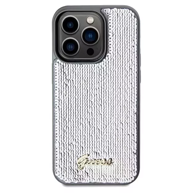 Guess Sequin Script Metal case for iPhone 14 Pro Max - silver 2