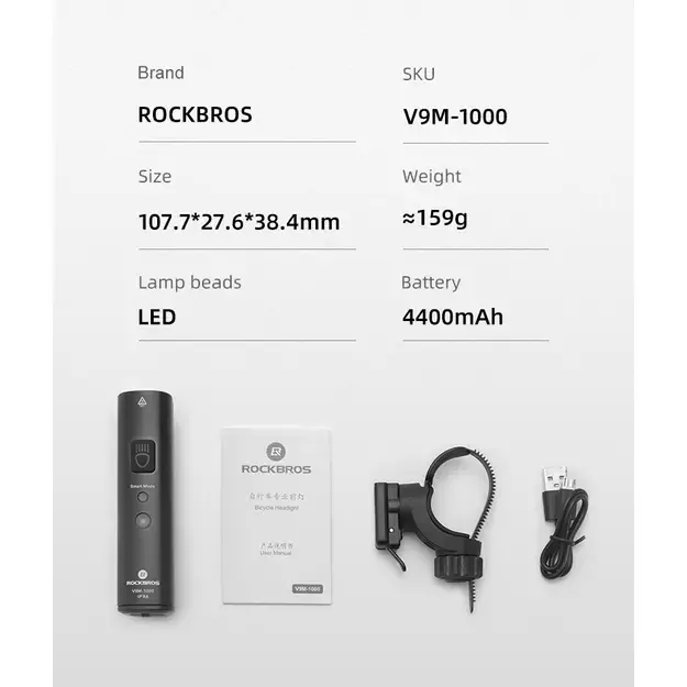 Rockbros V9M-1000 front bicycle light 1000lm - black 24
