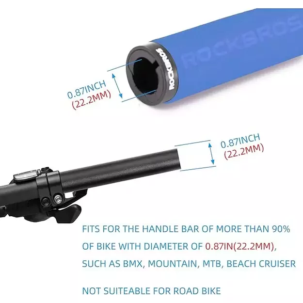 Rockbros BT1001BLBK sponge bicycle handlebar grips - blue and black 8