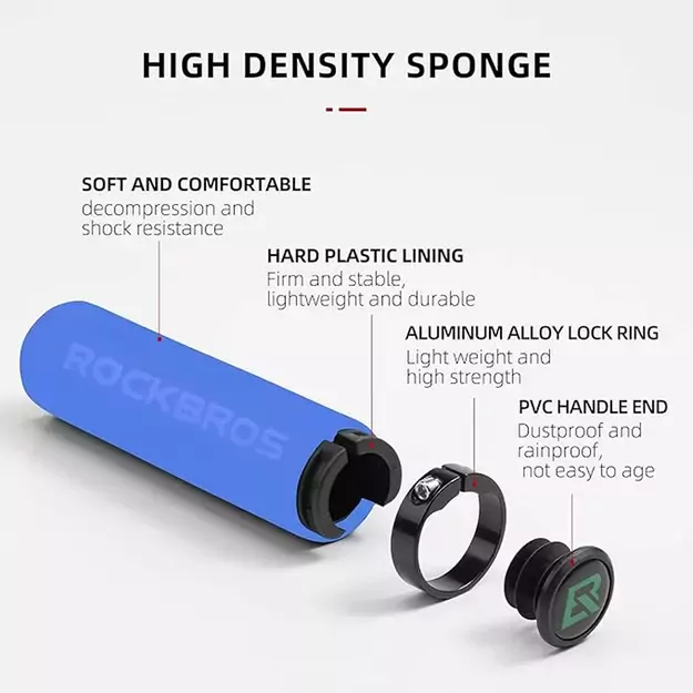 Rockbros BT1001BLBK sponge bicycle handlebar grips - blue and black 9