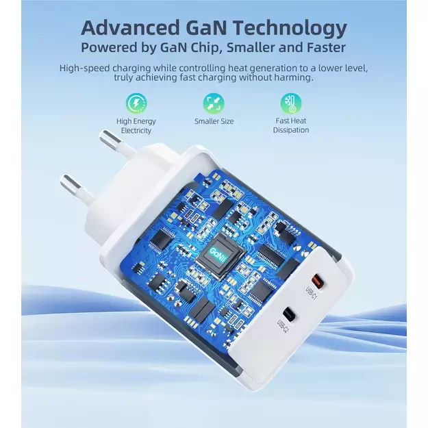 Choetech PD6013 2x USB-C PD 65W GaN wall charger - white 3