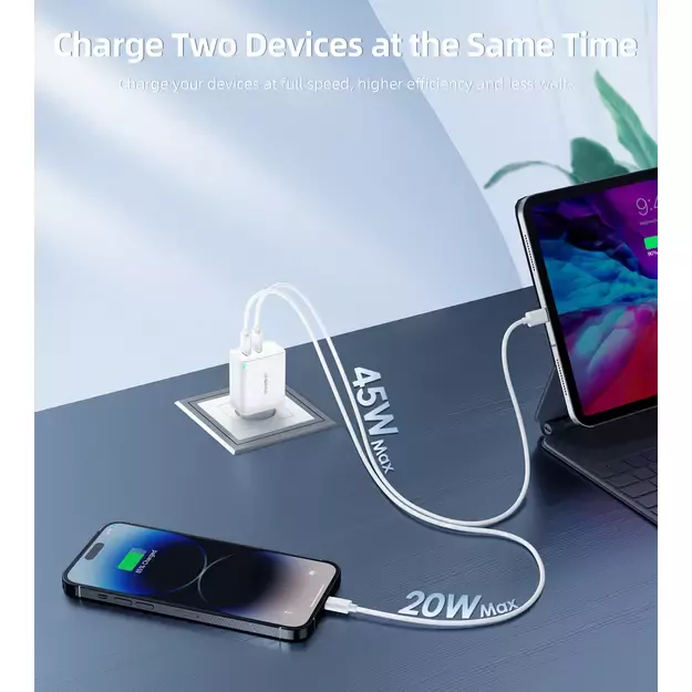 Choetech PD6013 2x USB-C PD 65W GaN wall charger - white 5