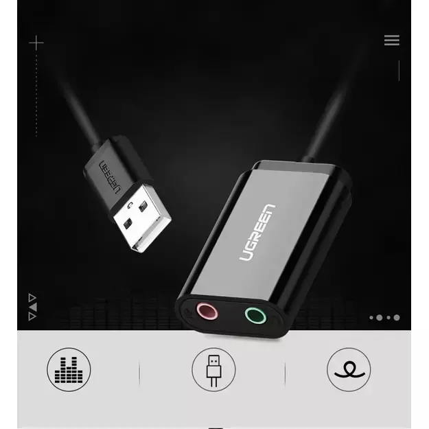 Ugreen external sound card music adapter USB - 3.5 mm mini jack 15cm black (30724) 2