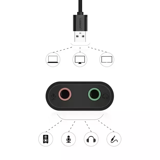 Ugreen external sound card music adapter USB - 3.5 mm mini jack 15cm black (30724) 3
