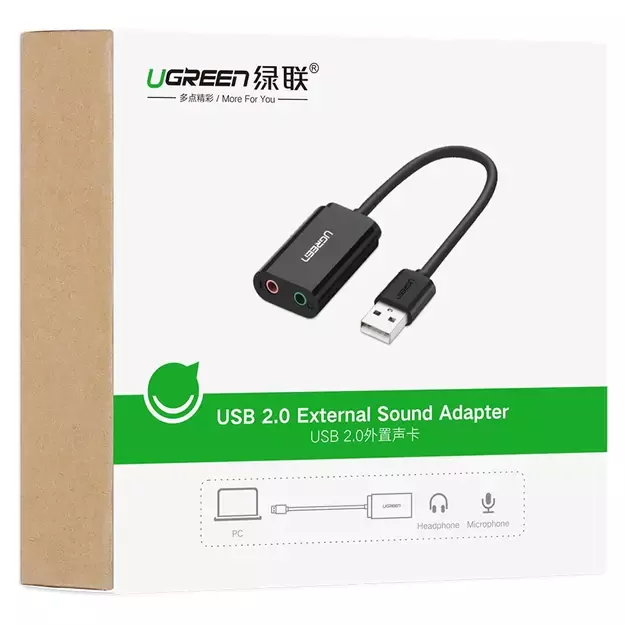 Ugreen external sound card music adapter USB - 3.5 mm mini jack 15cm black (30724) 12