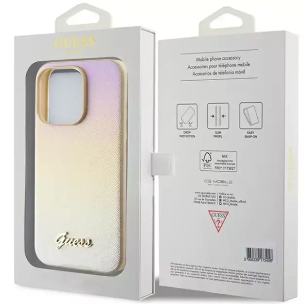 Guess Saffiano Iridescent Script case for iPhone 14 Pro Max - gold 7