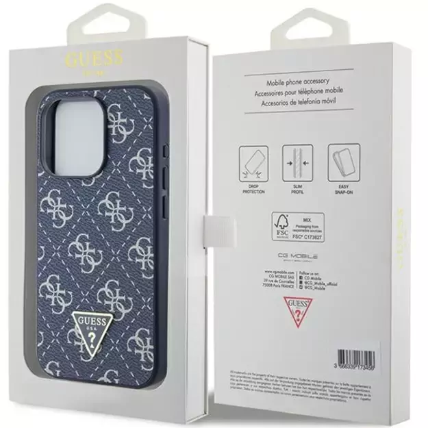 Guess 4G Triangle Metal Logo case for iPhone 15 Pro - blue 14