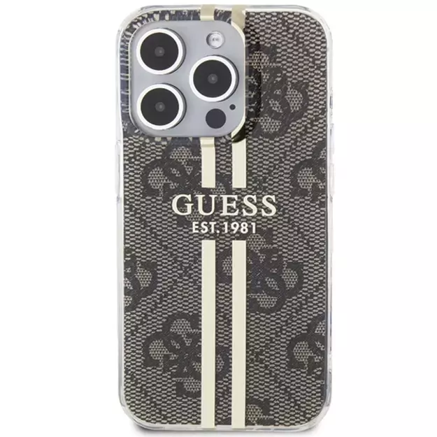 Guess IML 4G Gold Stripe case for iPhone 15 Pro Max - brown 9