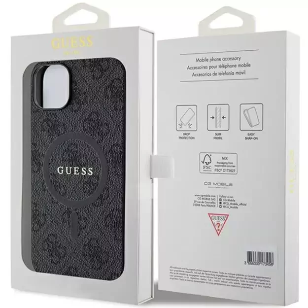 Guess 4G Collection Leather Metal Logo MagSafe Case for iPhone 15/14/13 - Black 14