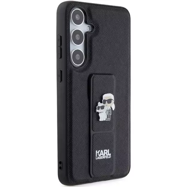 Karl Lagerfeld Gripstand Saffiano Karl&amp Choupette Pins case for Samsung Galaxy S24+ - black 3
